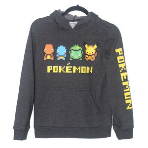 Pokemon Hoodie Kids Large Gray Pixel Charmander Bulbasaur Pikachu Design